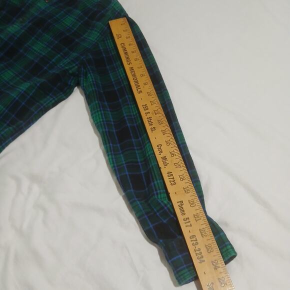 Lands' End Med Green/Blue Plaid Long-Sleeved Flannel 100% Cotton Easy Care - Picture 8 of 12